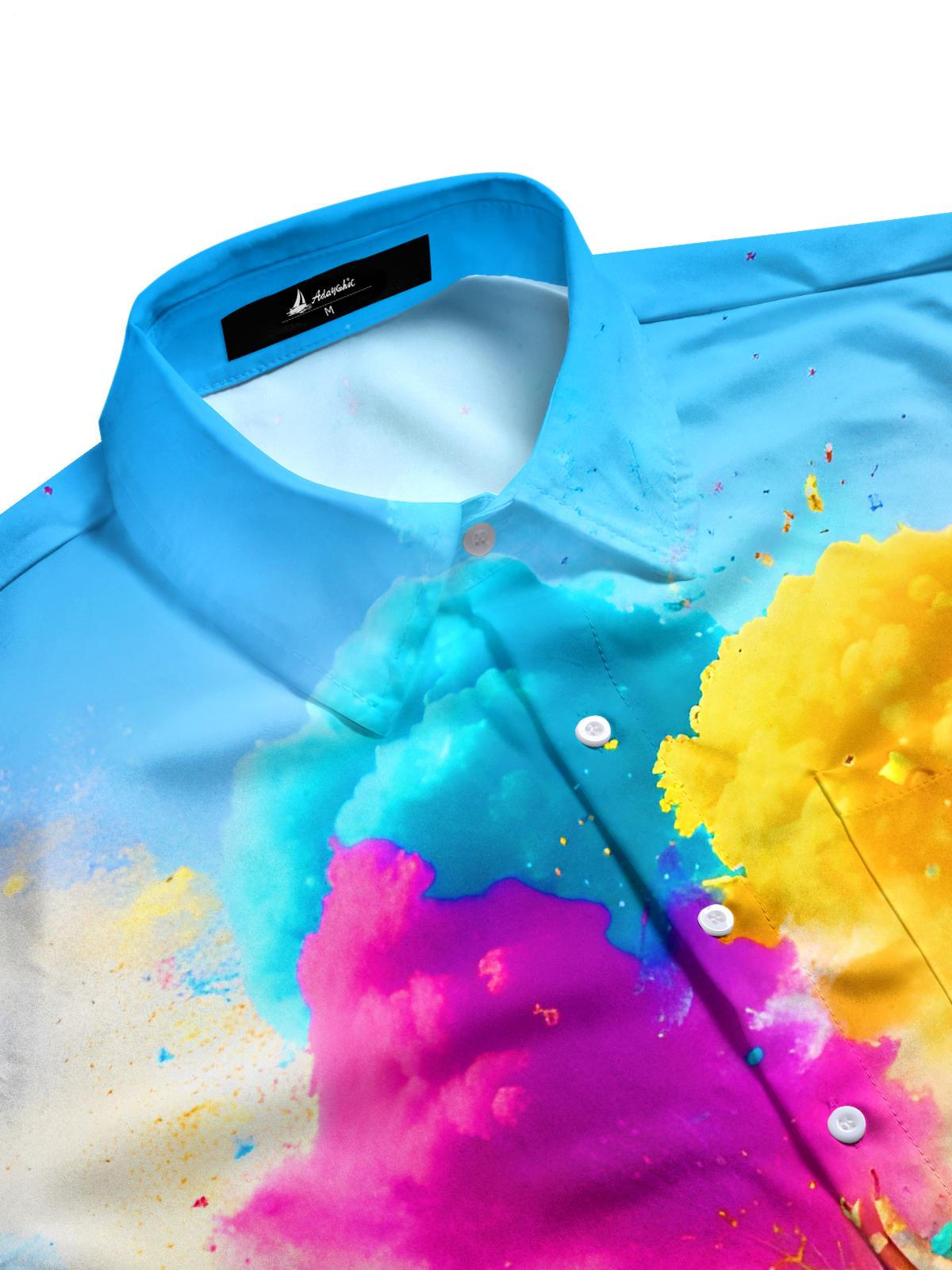 Fun Colorful Run Festival Men's Pocket Short Sleeve Shirts