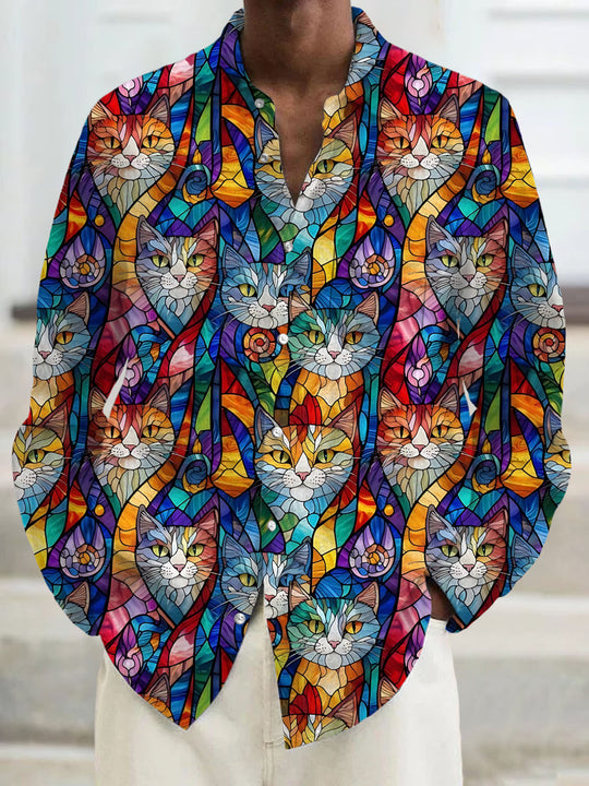 men's cat print shirt front view