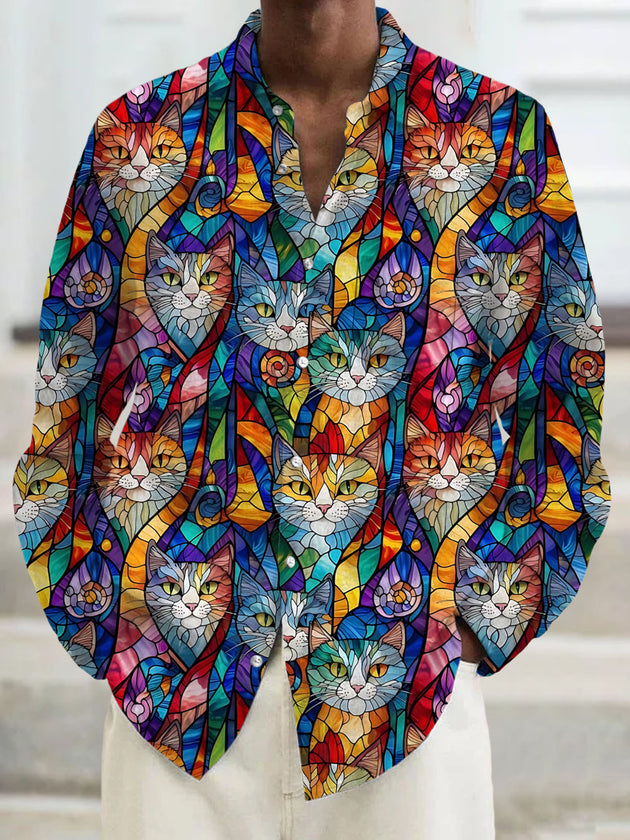 men's cat print shirt front view