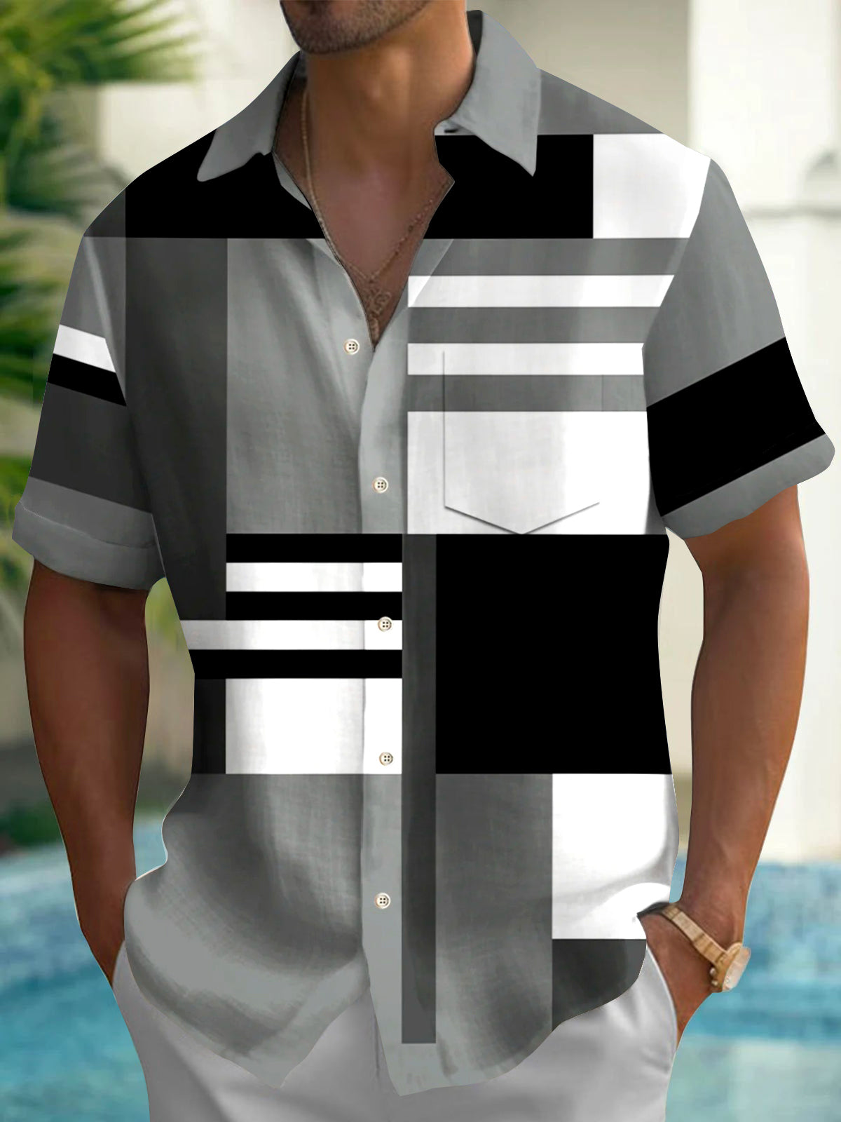 Geometry Men's Pocket Short Sleeve Shirts