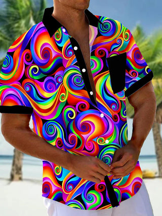 Men's Hawaiian abstract print short sleeve shirt front view tropical beach vacation