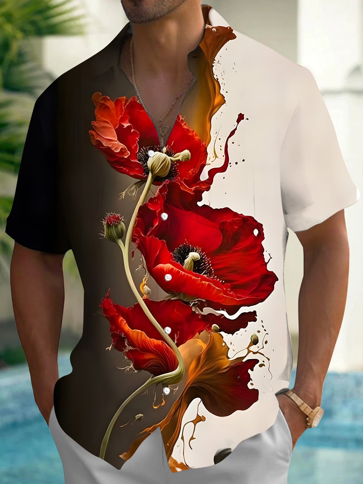 Floral Men's Pocket Short Sleeve Shirts