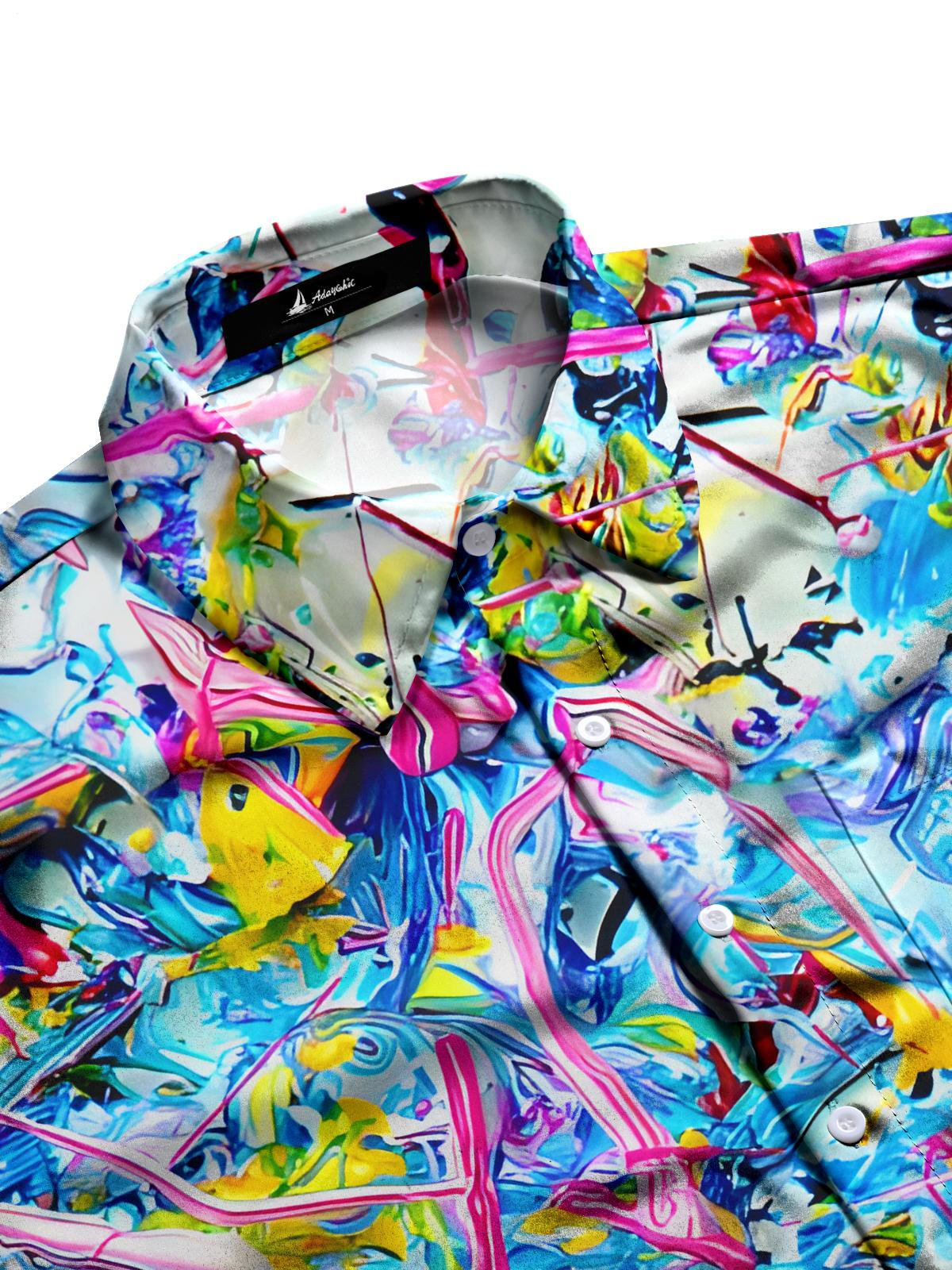 Abstract Line Art Print Men's Pocket Short Sleeve Shirts