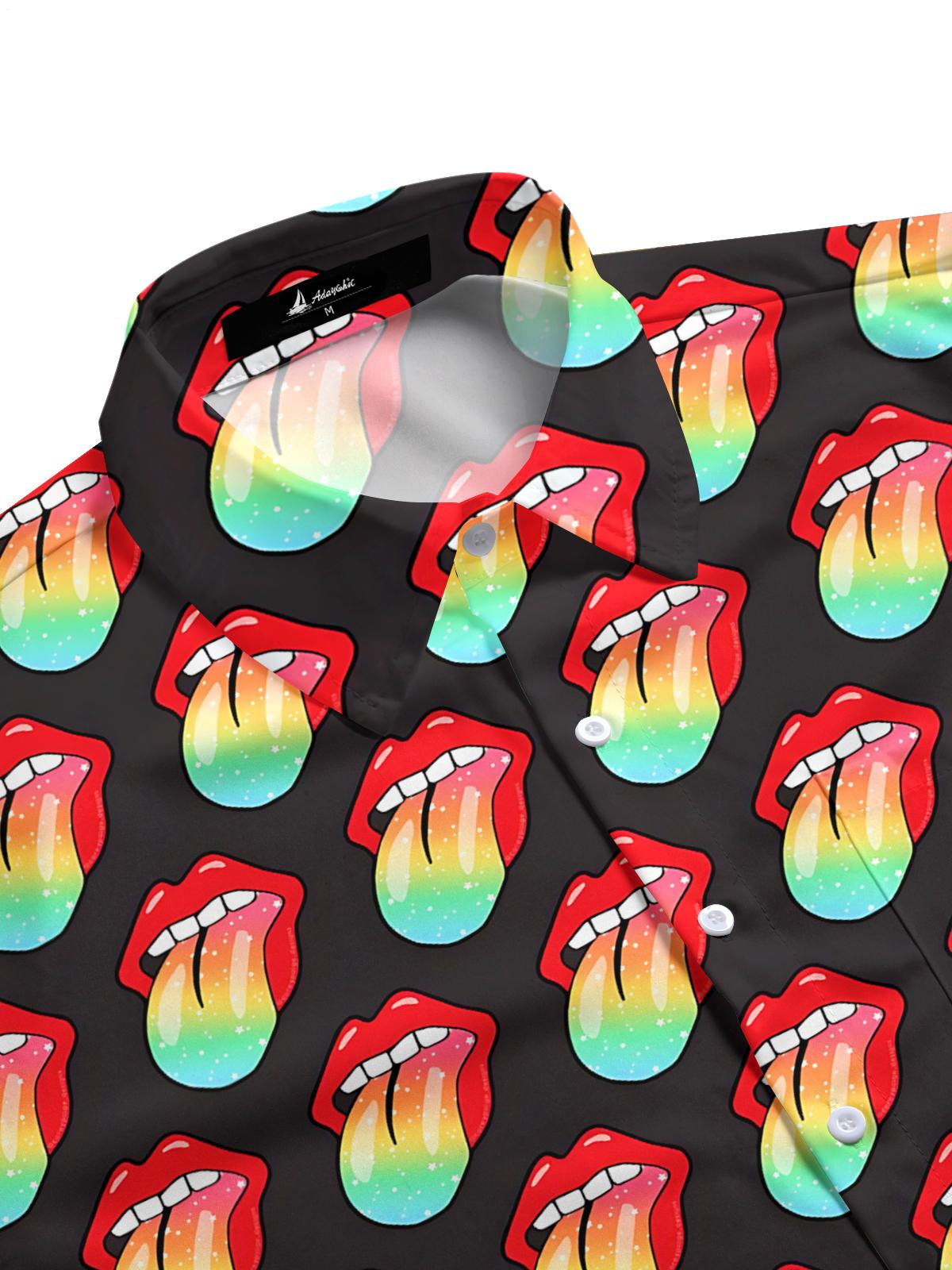 Tongue Print Men's Pocket Short Sleeve Shirts