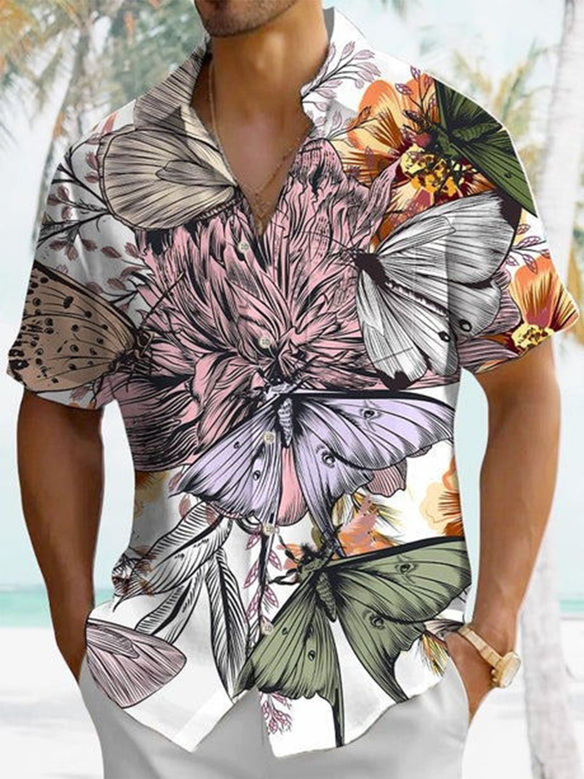 Hawaiian Floral Print Men's Pocket Short Sleeve Shirts