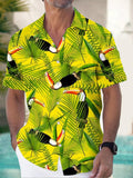 Hawaiian Plant Bird Print Men's Pocket Short Sleeve Shirts