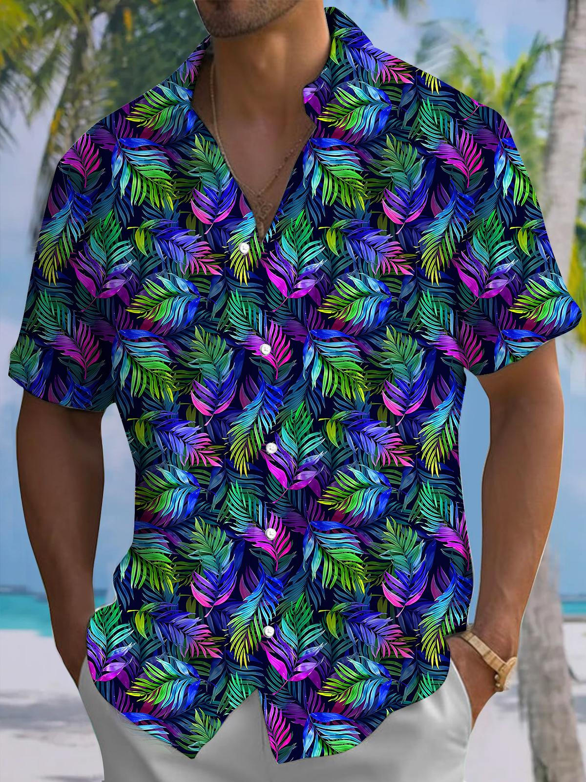 Leaf Print Men's Pocket Short Sleeve Shirts