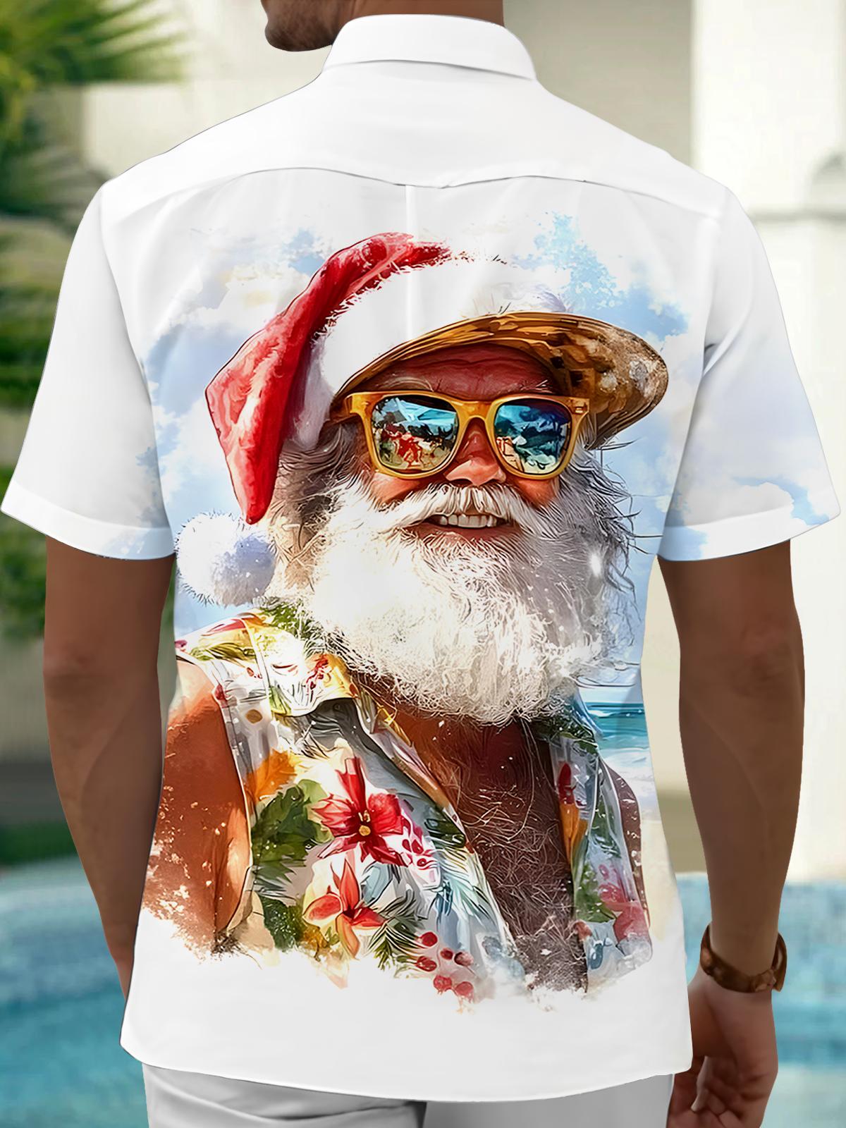Hawaiian Santa Claus Men's Pocket Short Sleeve Shirts