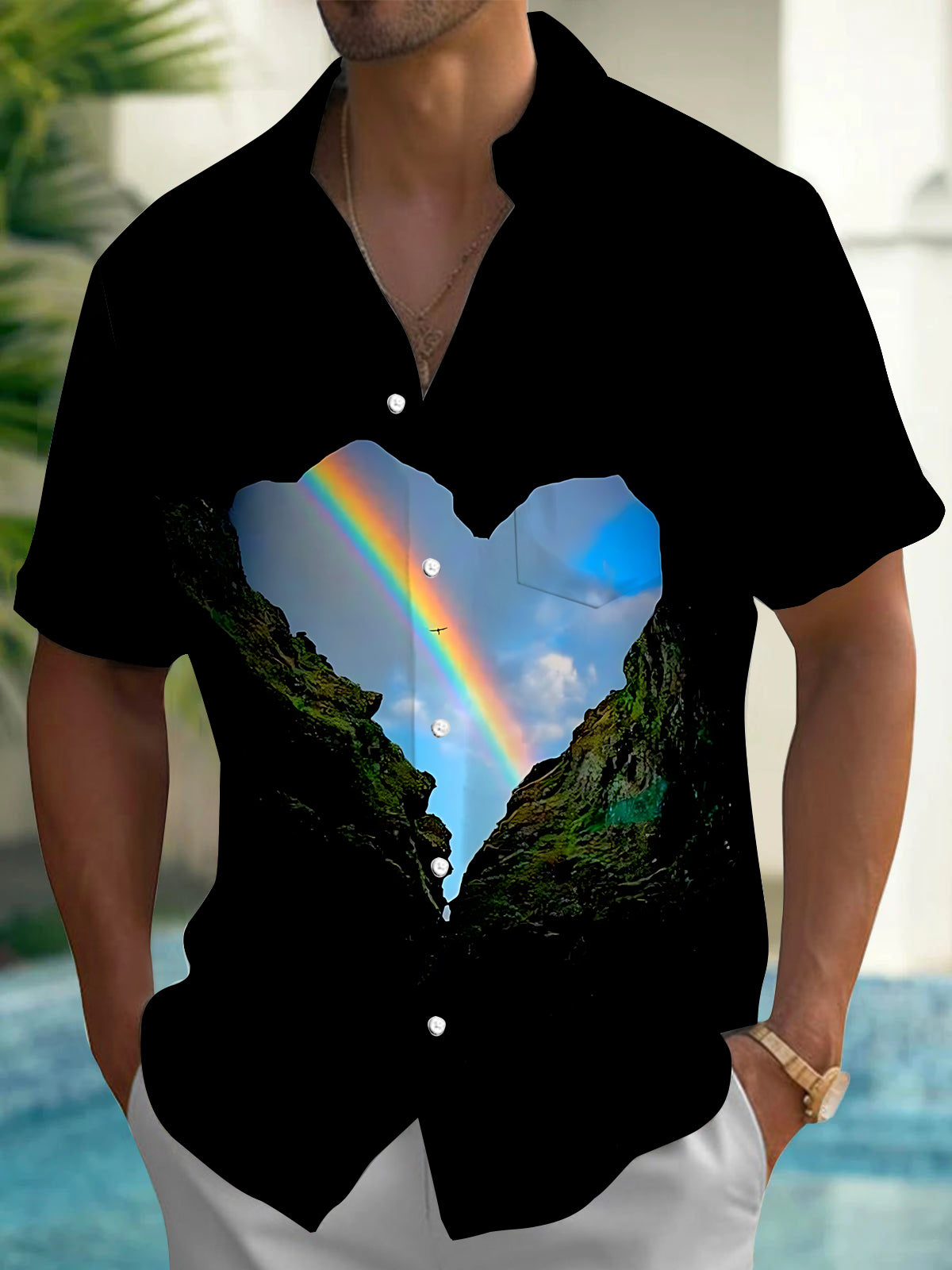 Rainbow Print Men's Pocket Short Sleeve Shirts