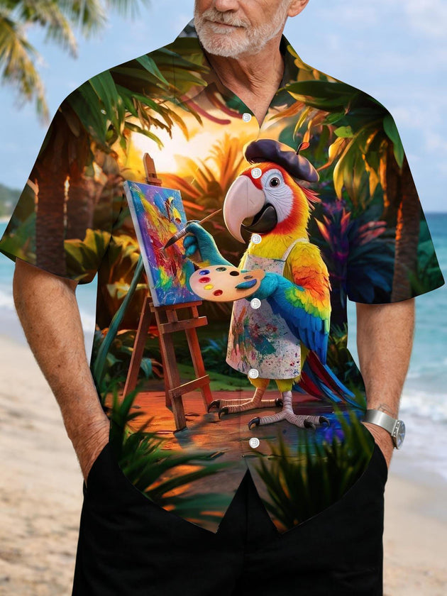 men's parrot print shirt front view