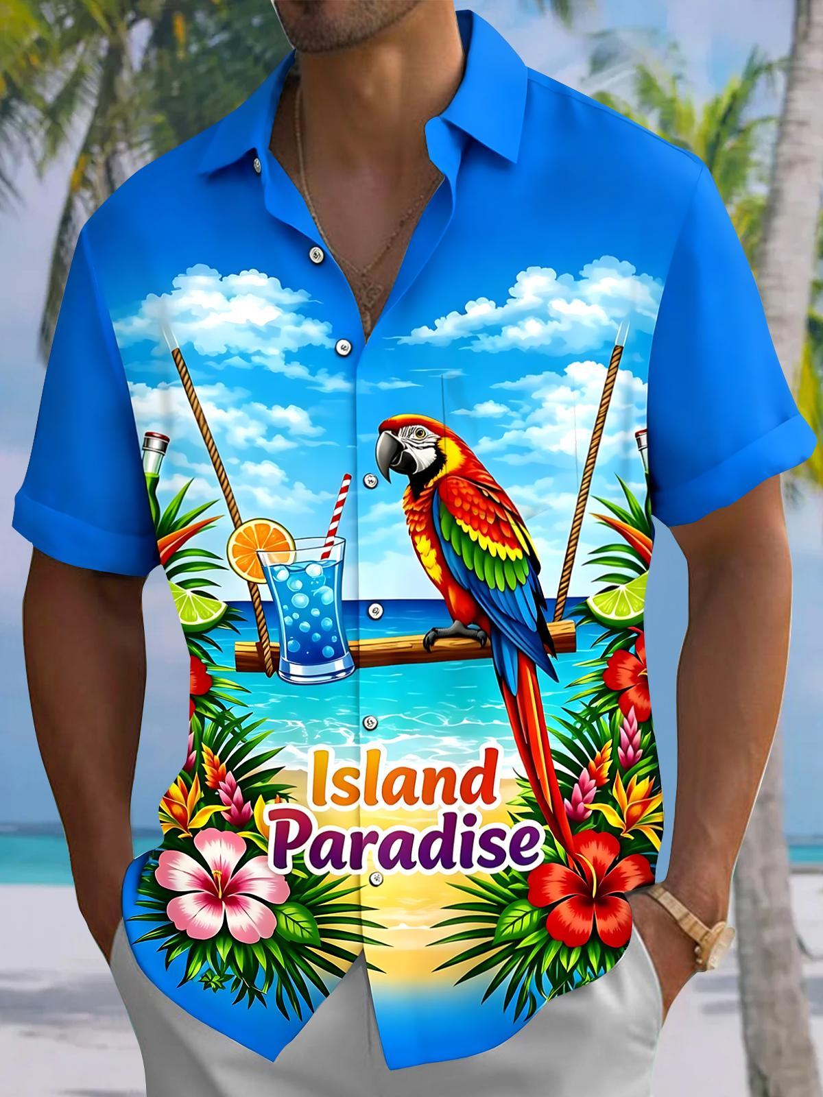 Hawaiian Parrot Men's Pocket Short Sleeve Shirts