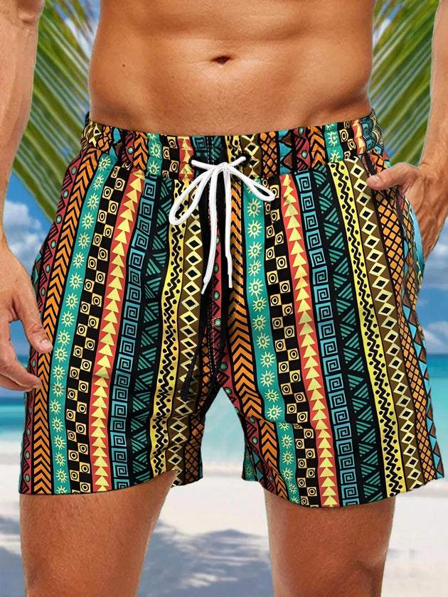 Men casual shorts geometric print front view