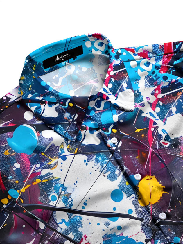 Men's geometric gradient print pocket short sleeve shirt side view