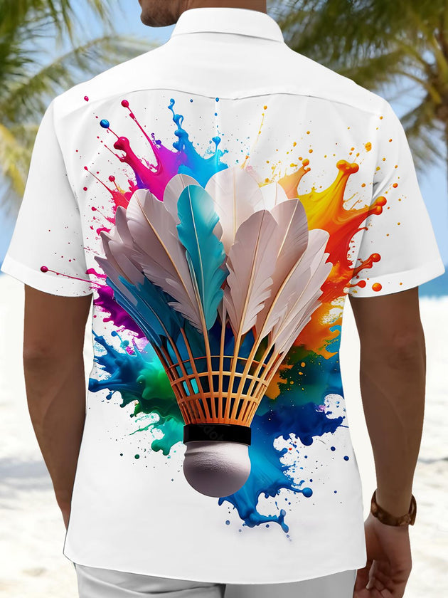 Men badminton print short sleeve shirt back view