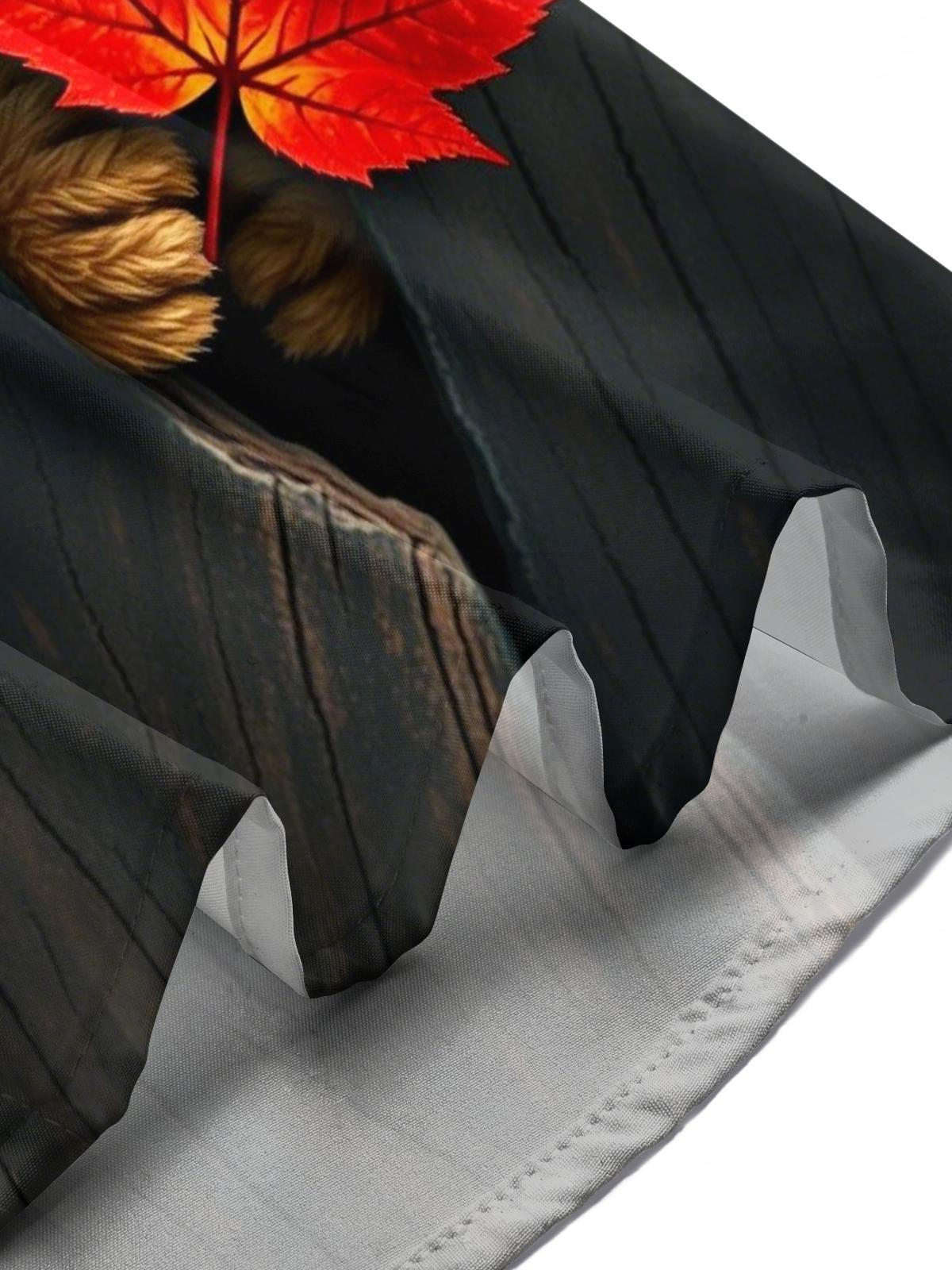 Teddy Bear Maple Leaf Print Men's Pocket Short Sleeve Shirts