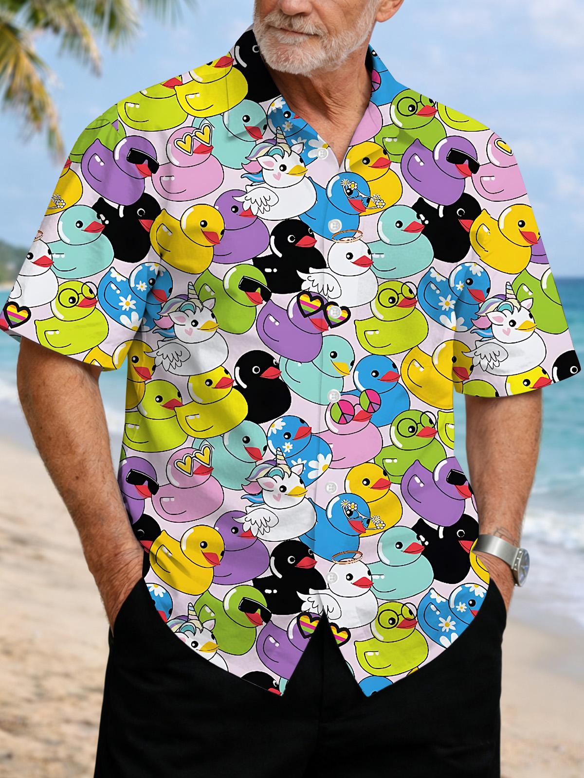 Men's duck print pocket short sleeve shirt front view