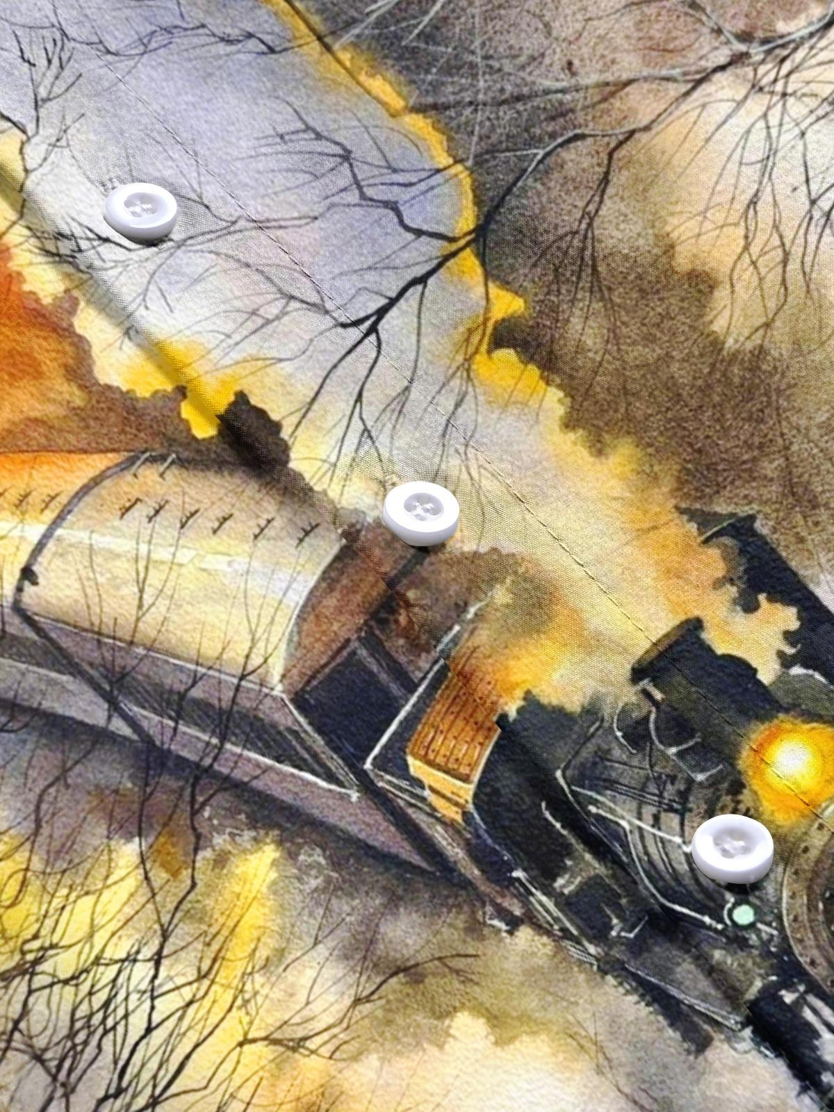 Train Print Men's Pocket Short Sleeve Shirts