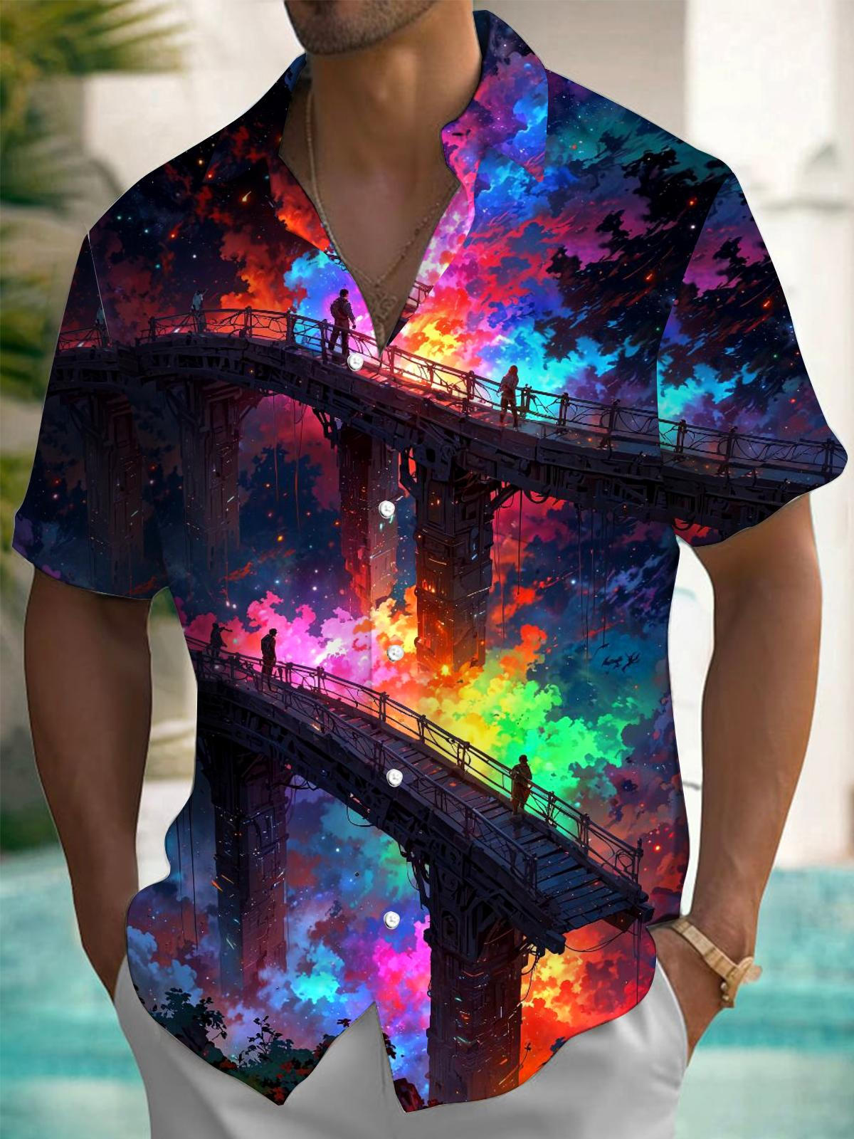 Bridge Print Men's Pocket Short Sleeve Shirts