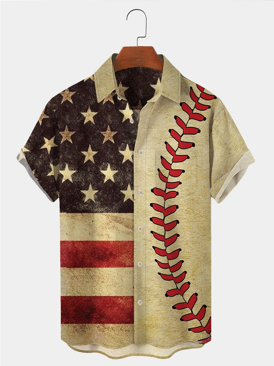 Men's American flag print short sleeve shirt front view for Independence Day