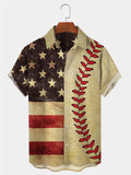 American Flag Baseball Short Sleeve Men's Shirts With Pocket