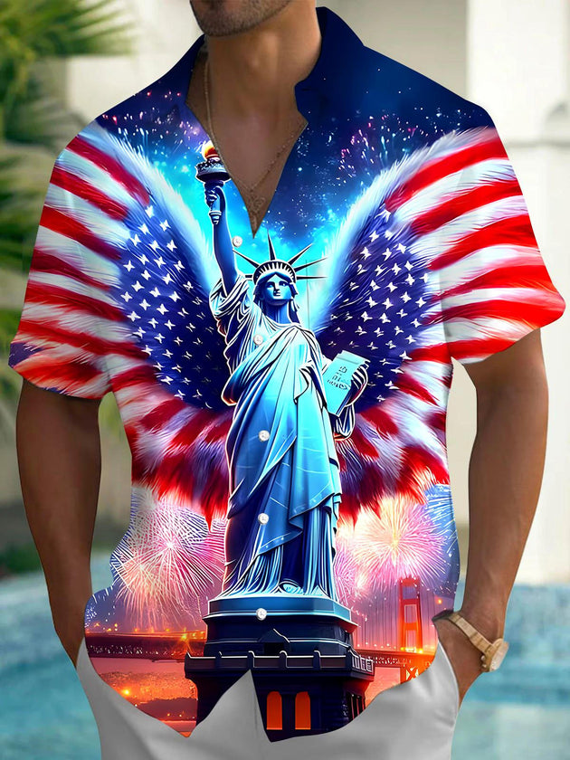 men's American flag print shirt front view Independence Day