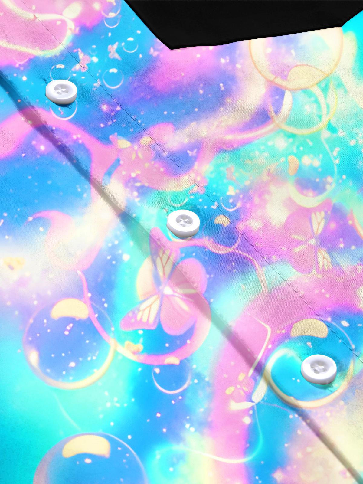 Psychedelic Butterfly Bubbles Men's Pocket Short Sleeve Shirts