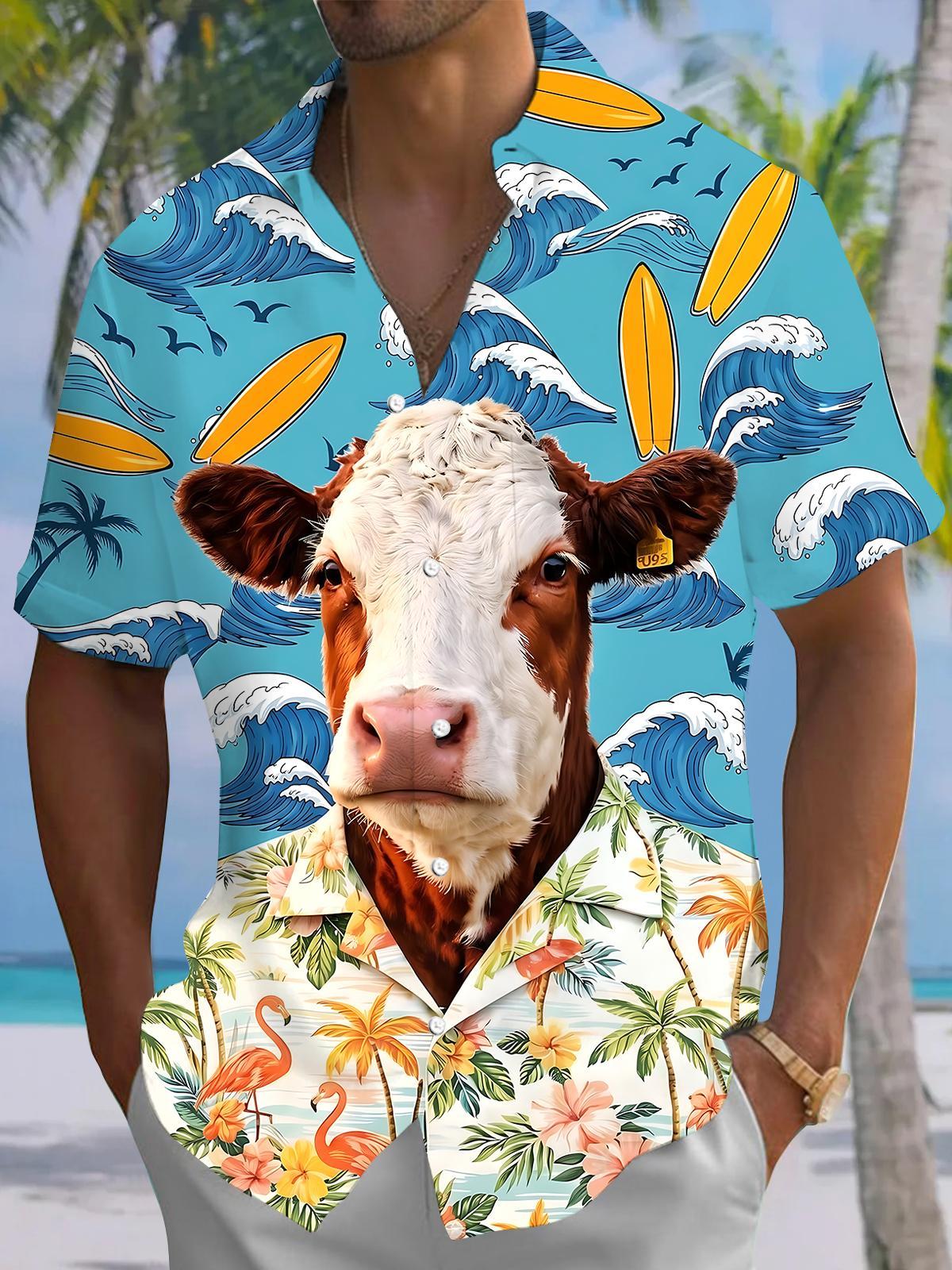 Hawaiian Cow Men's Pocket Short Sleeve Shirts
