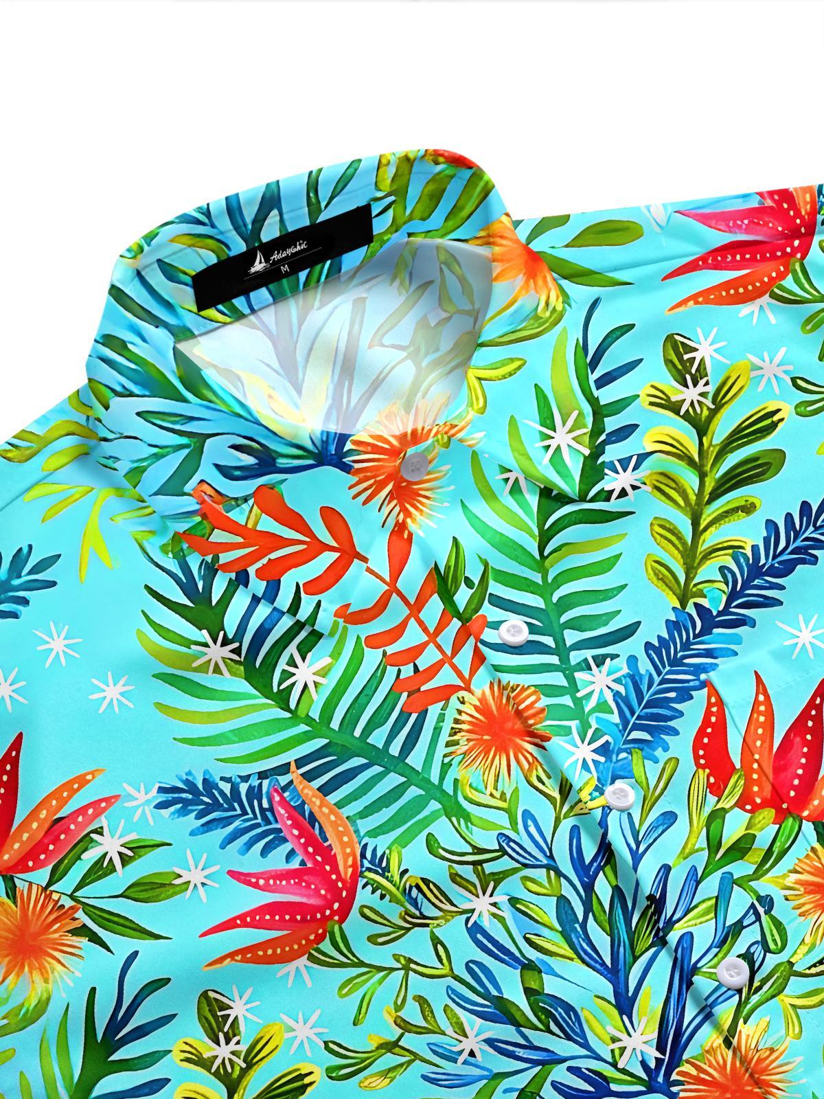 Hawaiian Tropical Floral Plant Men's Pocket Short Sleeve Shirts
