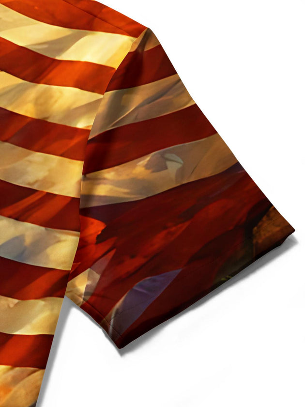 American Flag Knight Independence Day Men's Pocket Short Sleeve Shirts