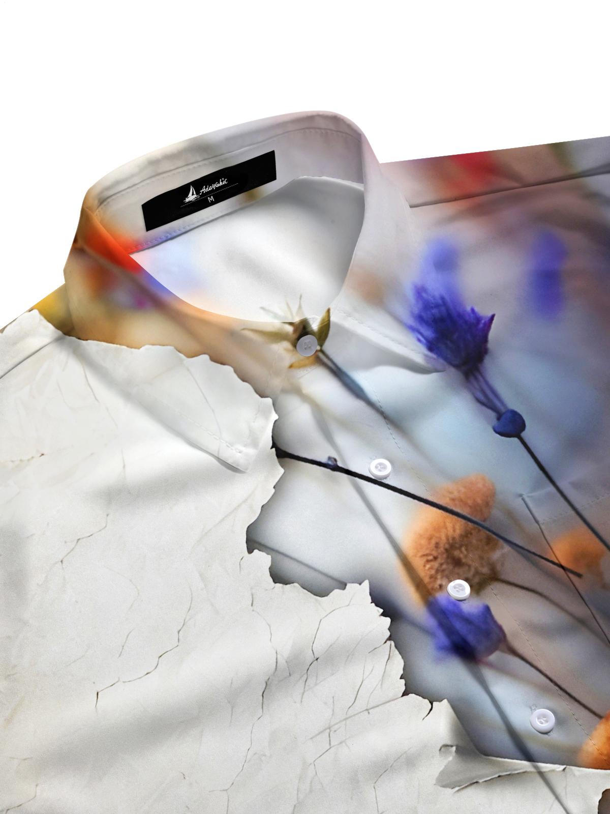 Torn Old Paper With Wildflowers Men's Pocket Short Sleeve Shirts