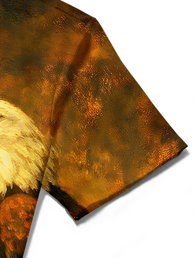 Men's retro eagle print short sleeve shirt close-up detail