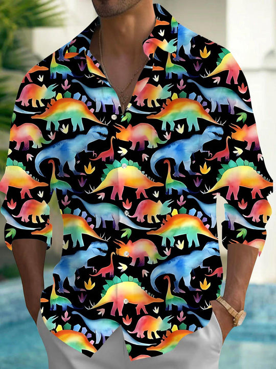 Men's dinosaur print long sleeve shirt front view