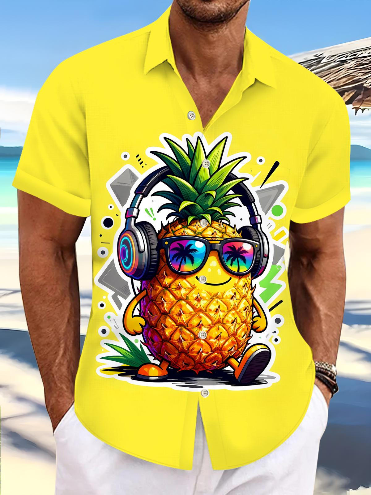Hawaiian Pineapple Men's Pocket Short Sleeve Shirts