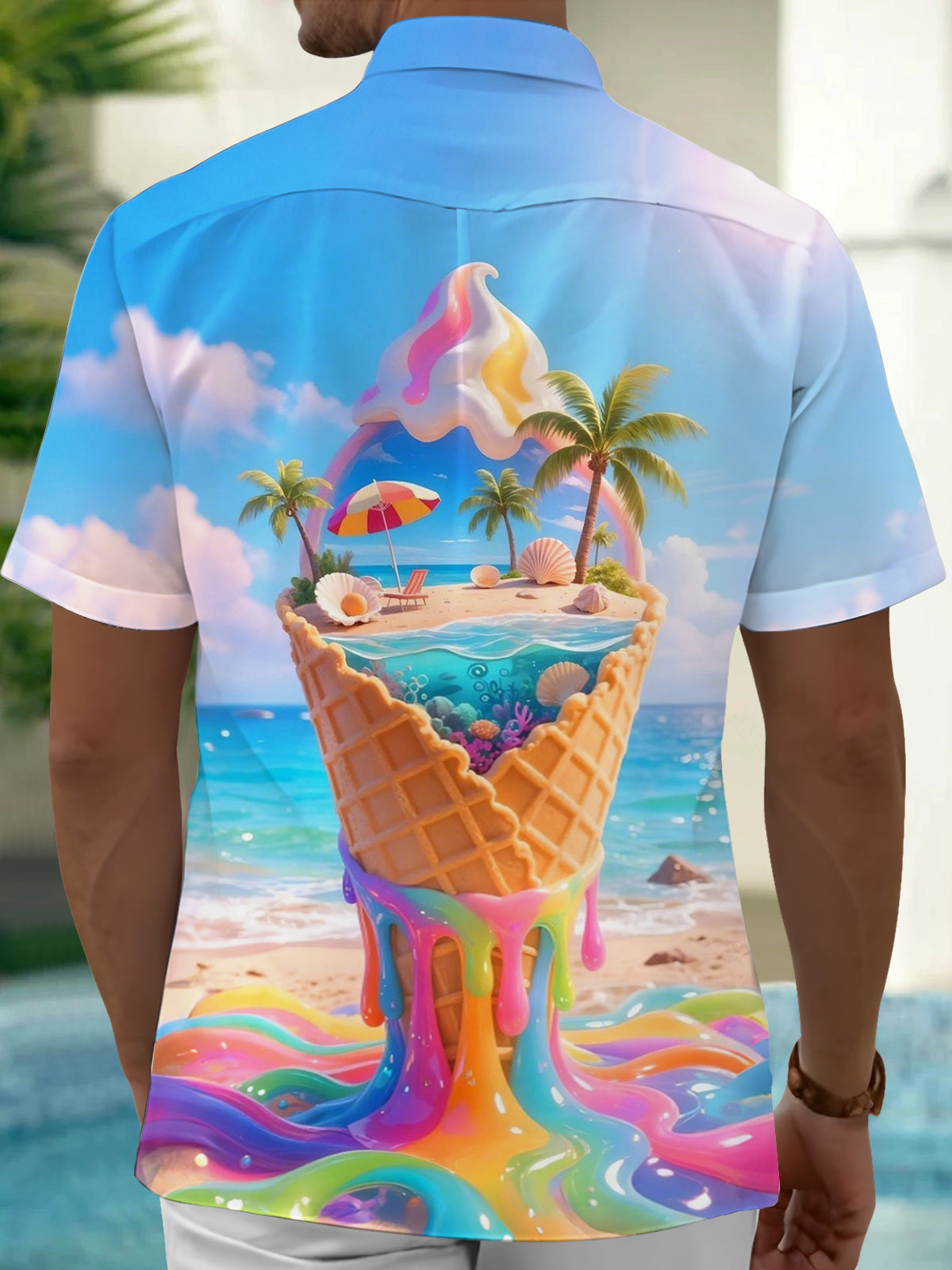 Hawaiian Print Men's Pocket Short Sleeve Shirts