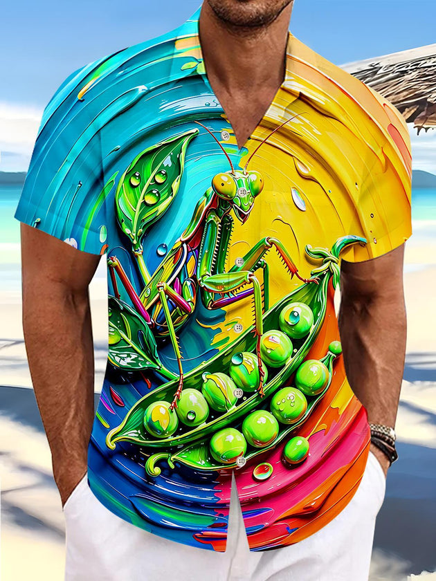 Colorful Mantis & Pea Pod Men's Pocket Short Sleeve Shirts