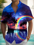 Coconut Tree Rainbow Men's Pocket Short Sleeve Shirts