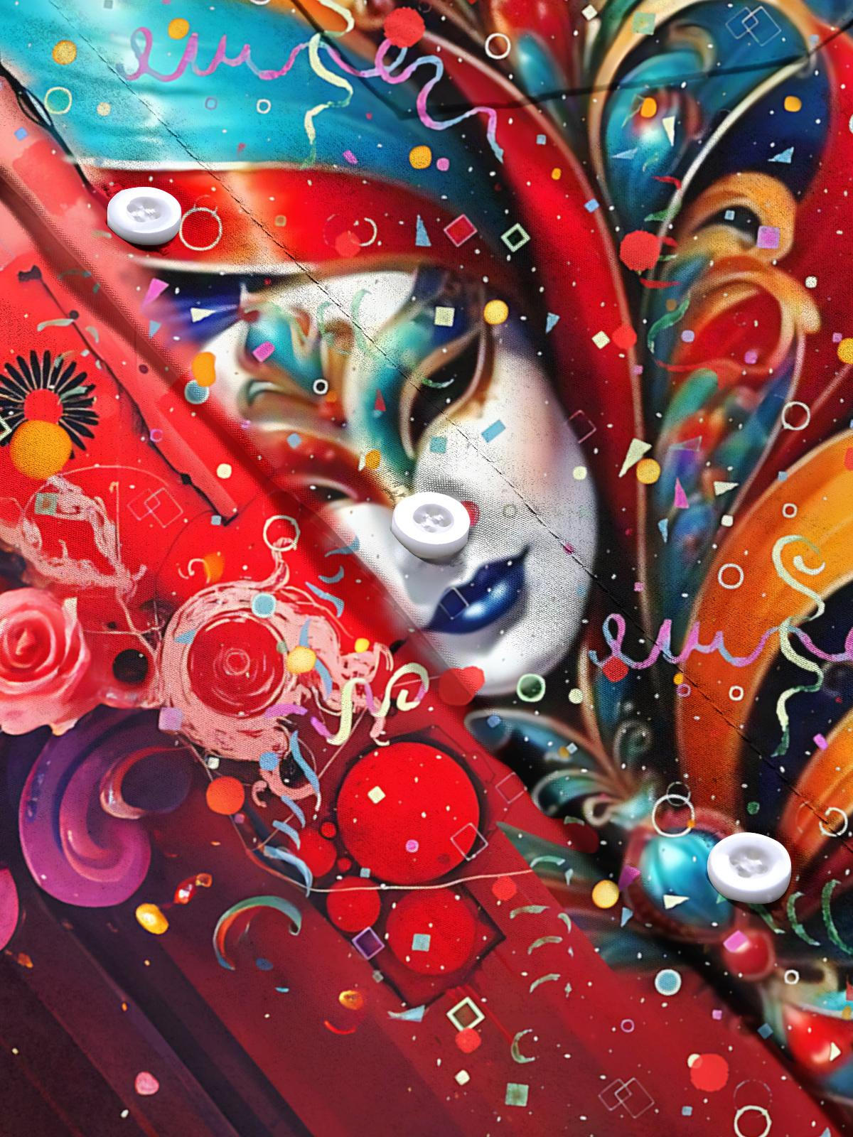 Carnival Mask Print Men's Pocket Short Sleeve Shirts