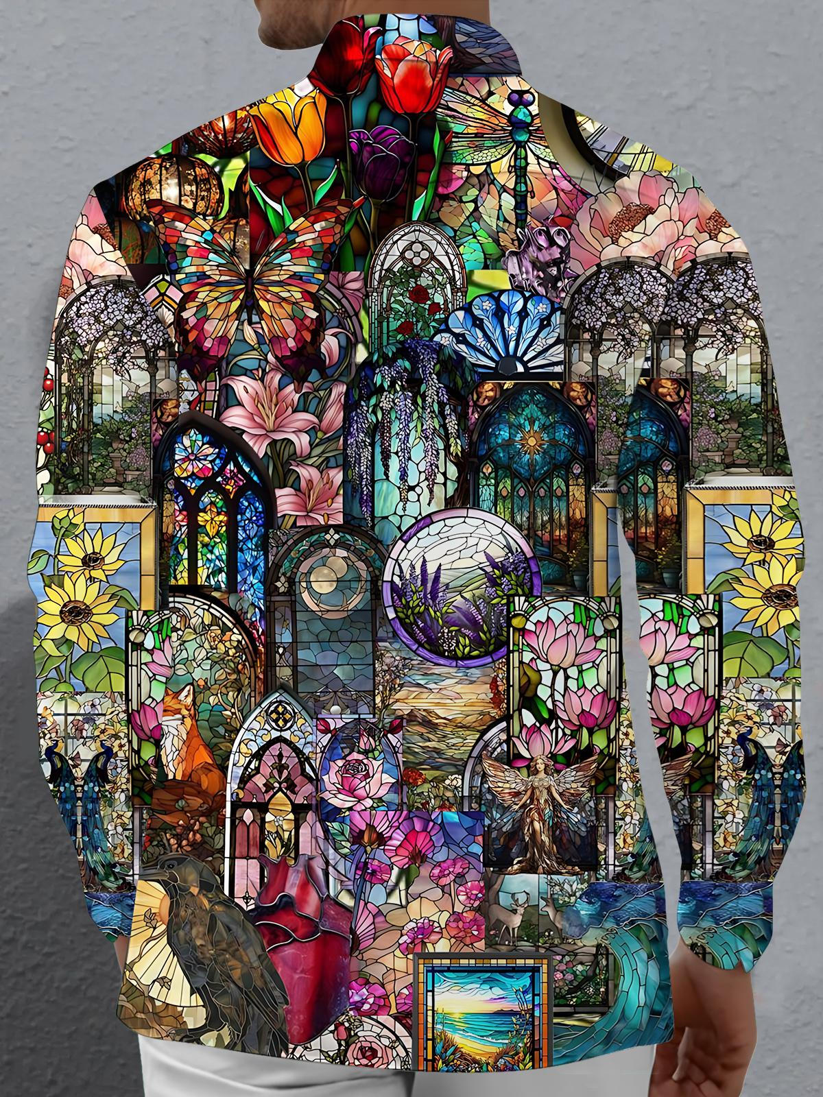 Glass Art Print Men's Pocket Long Sleeve Shirts