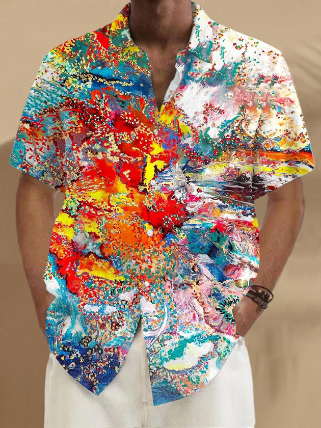 Men's abstract gradient pocket short sleeve shirt front view