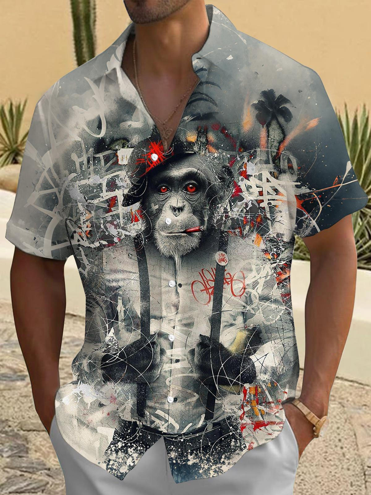 Chimpanzee Graffiti Art Print Men's Pocket Short Sleeve Shirts