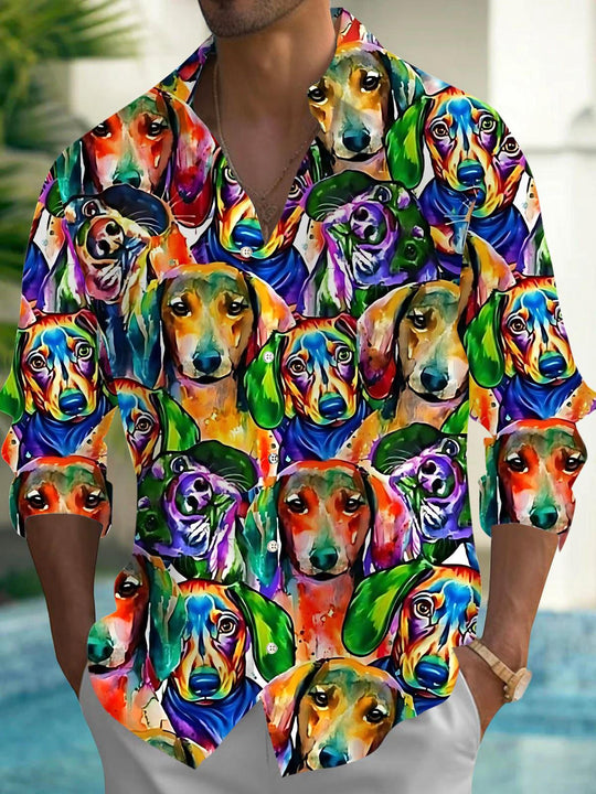men's dog print shirt front view