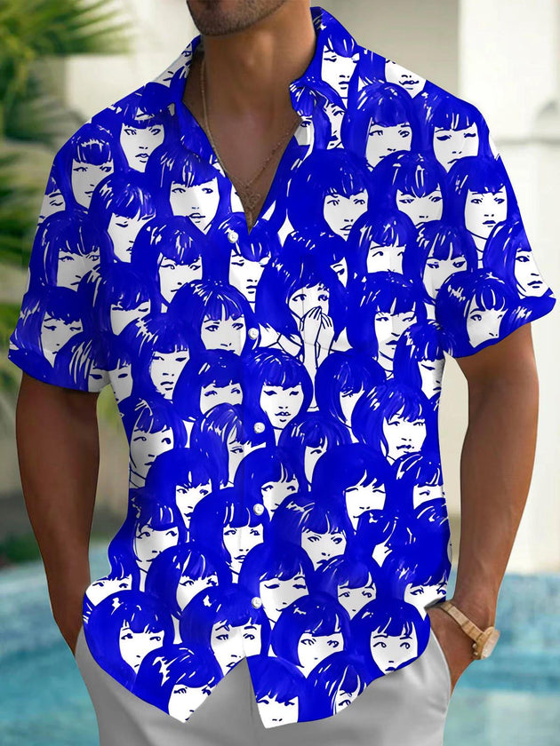 Men's face print short sleeve shirt front view