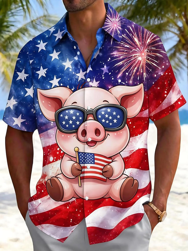 men's American flag print shirt front view Independence Day