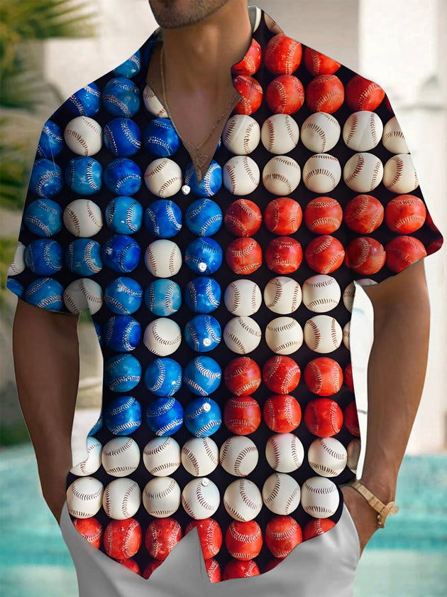 Men's American flag print pocket short sleeve shirt front view