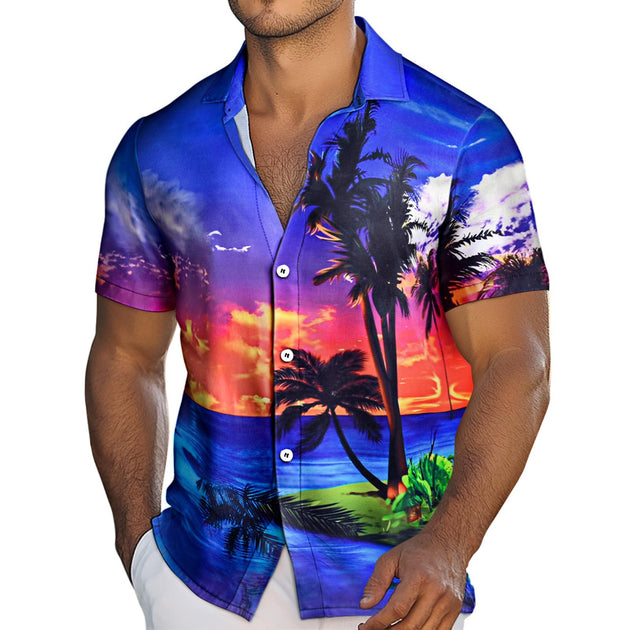 Mens Tropical Shirts Short Sleeve Hawaiian Palm Tree Loose Fit Vacation Shirts Fashion Lightweight Clothes Daily Wear value