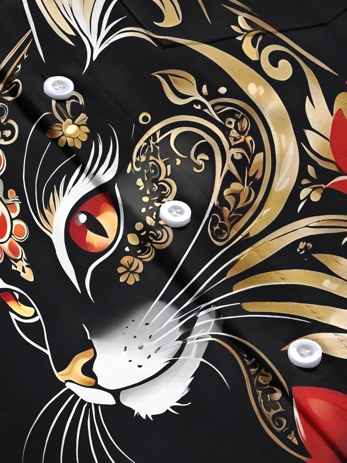 Cat Floral Men's Pocket Short Sleeve Shirts