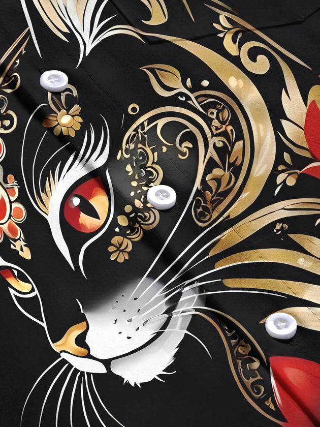 Men's floral short sleeve shirt flat lay pattern detail