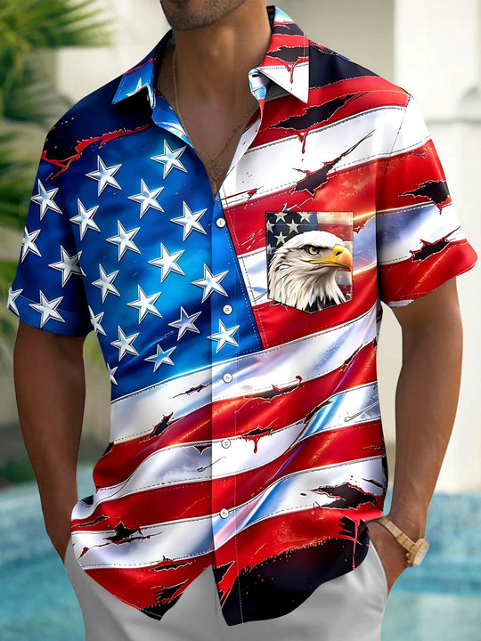 American Flag Eagle Men's Pocket Short Sleeve Shirts