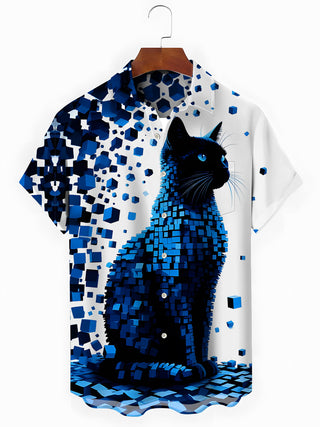 men's cat print shirt front view