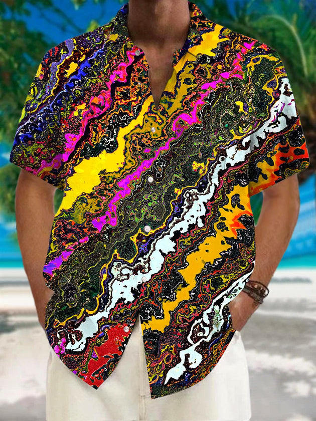 Men abstract print short sleeve shirt front view